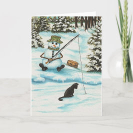 Winter Wonders Snögubbe Borta Fishing by Bihrle Helgkort