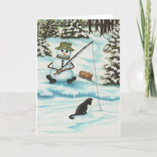 Winter Wonders Snögubbe Borta Fishing by Bihrle Helgkort
