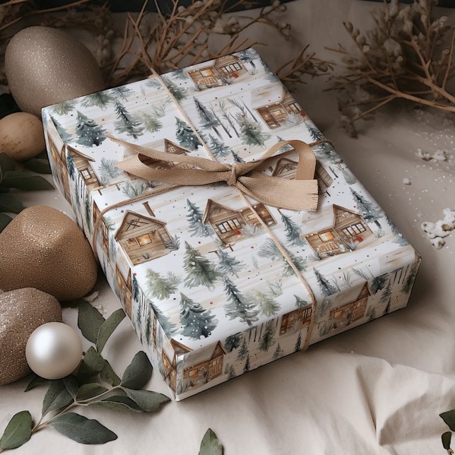 Winter Wood Cabin-jul Presentpapper (Skapare uppladdad)