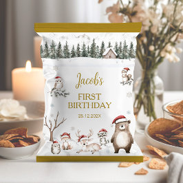 Winter Woodland 1:a födelsedag Chip Bag Wrapper Reklamblad