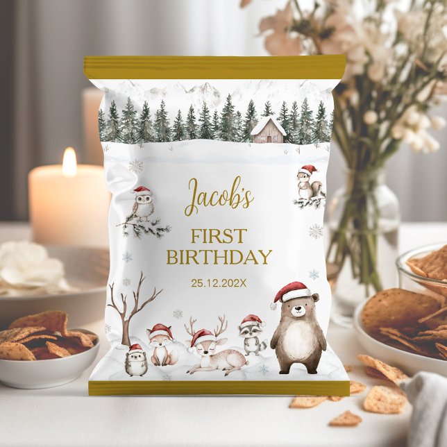 Winter Woodland 1:a födelsedag Chip Bag Wrapper Reklamblad (Skapare uppladdad)