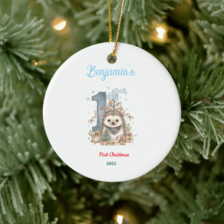 Winter Woodland Animal Baby First birthday  Julgransprydnad Keramik