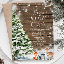 Winter Woodland Animal Evergreen Träd Baby Shower
