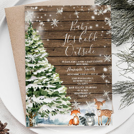 Winter Woodland Animal Evergreen Träd Baby Shower Inbjudningar