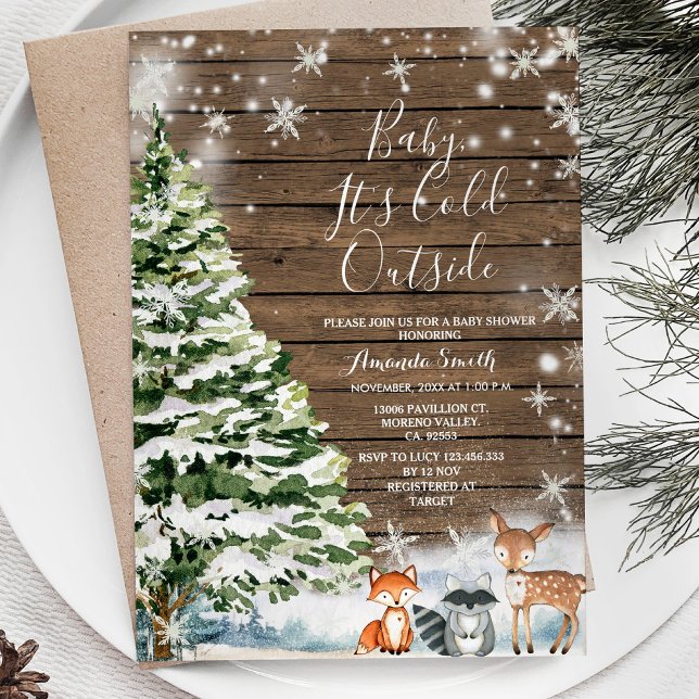 Winter Woodland Animal Evergreen Träd Baby Shower Inbjudningar (Skapare uppladdad)