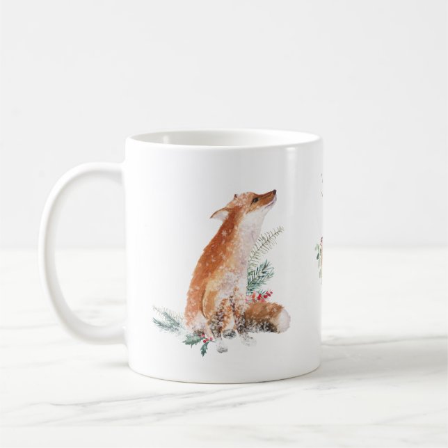 Winter Woodland Animal Fox Hjort Hare Mugg (Vänster)
