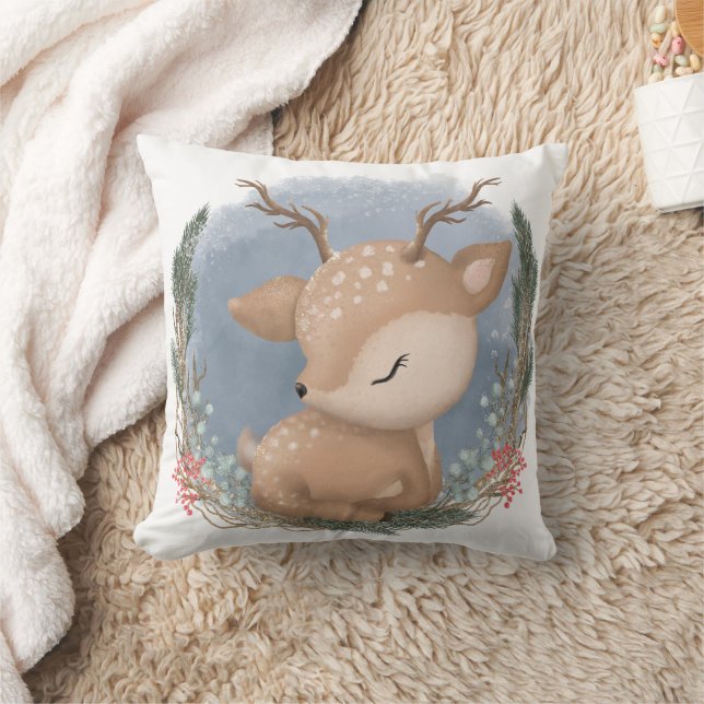 Winter Woodland Animal Sleeping Baby Hjort Kudde (Filt)