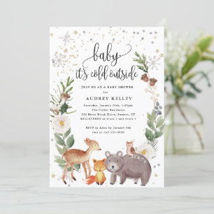 Winter Woodland Animals Baby Det är Kall Shower Inbjudningar