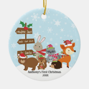 Winter Woodland Animals Baby i julas Julgransprydnad Keramik