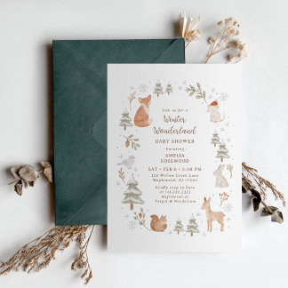 Winter Woodland Animals Baby Shower Inbjudningar