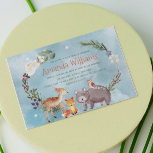 Winter Woodland Animals Berries Gräs Cotton Baby Inbjudningar (Skapare uppladdad)