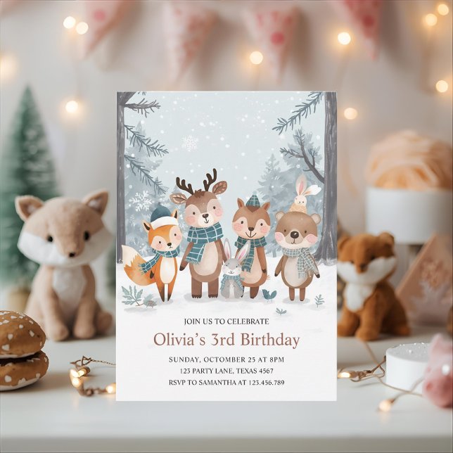 Winter Woodland Animals Birthday Inbjudningar (Skapare uppladdad)
