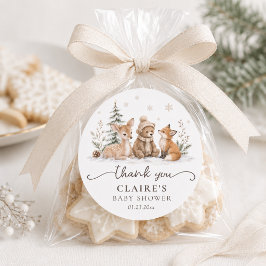 Winter Woodland Animals Cute Baby Shower Thank You Runt Klistermärke