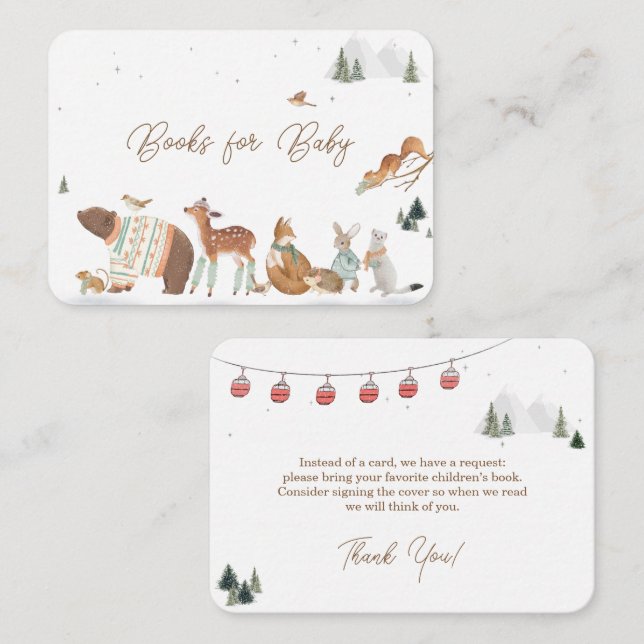 Winter Woodland Animals Forest Baby Shower Books Tilläggskort (Fram/baksida)