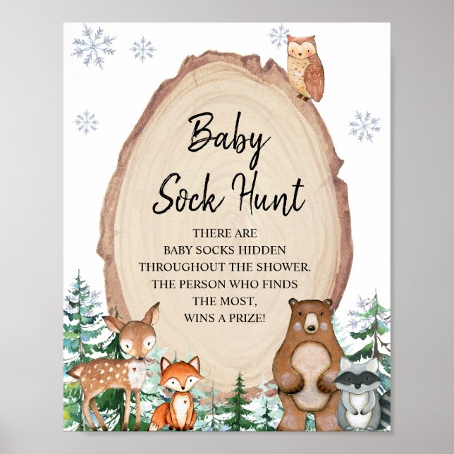 Winter Woodland Animals Forest Baby Sock Hunt Game Poster (Framsidan)