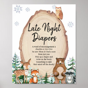 Winter Woodland Animals Forest Late Nattblöjor Poster
