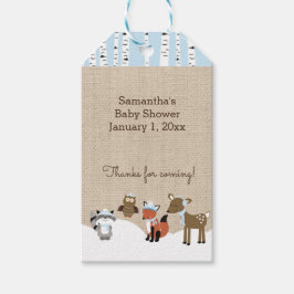 Winter Woodland Animals Gift Märkres Blue Presentetikett