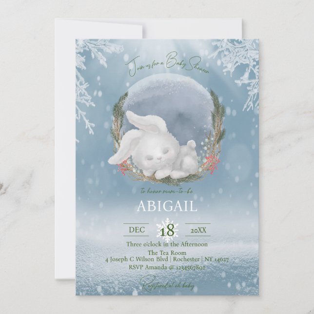 Winter Woodland Animals Rabbit Baby Shower Inbjudningar (Framsida)