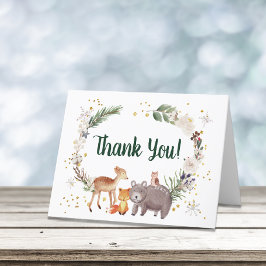 Winter Woodland Animals Vattenfärgsbabyskor Tack Kort
