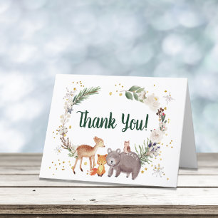 Winter Woodland Animals Vattenfärgsbabyskor Tack Kort