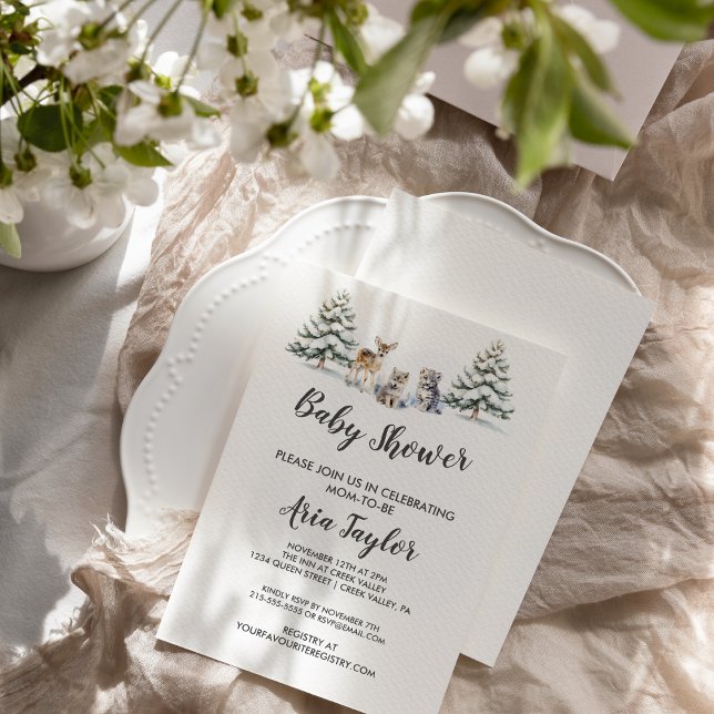 Winter Woodland Animals|White Baby Shower Inbjudningar (Skapare uppladdad)
