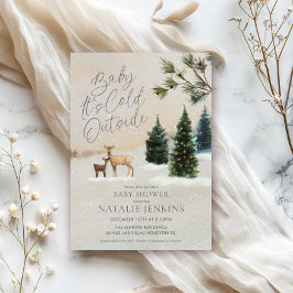 Winter Woodland Baby Det är Kall utanför babyskabu Inbjudningar