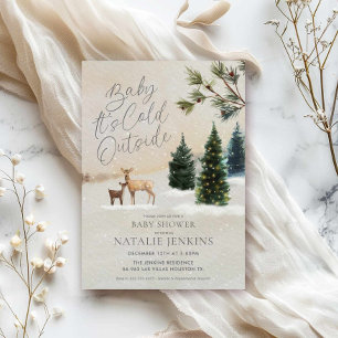 Winter Woodland Baby Det är Kall utanför babyskabu Inbjudningar