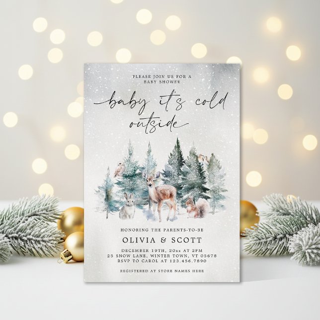Winter Woodland Baby Det är Kall utanför babyskabu Inbjudningar (Skapare uppladdad)