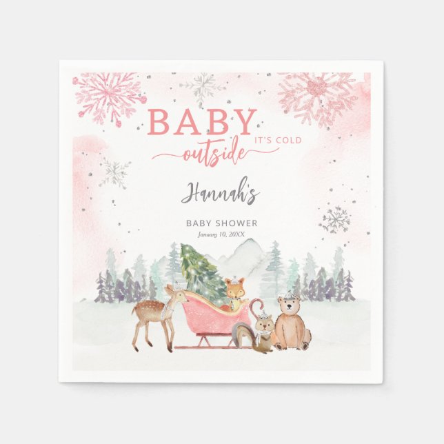 Winter Woodland Baby Det är Kall utanför babyskabu Pappersservett (Framsidan)