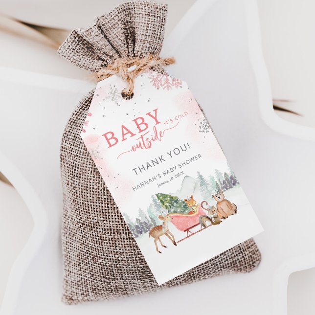 Winter Woodland Baby Det är Kall utanför babyskabu Presentetikett (Skapare uppladdad)