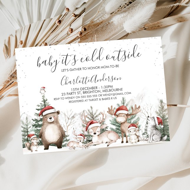 Winter Woodland baby, det är Kall utanför babyskor Inbjudningar (Woodland Baby It's Cold Outside baby Shower Invitation, Gender Neutral, Woodland Animals, Winter)