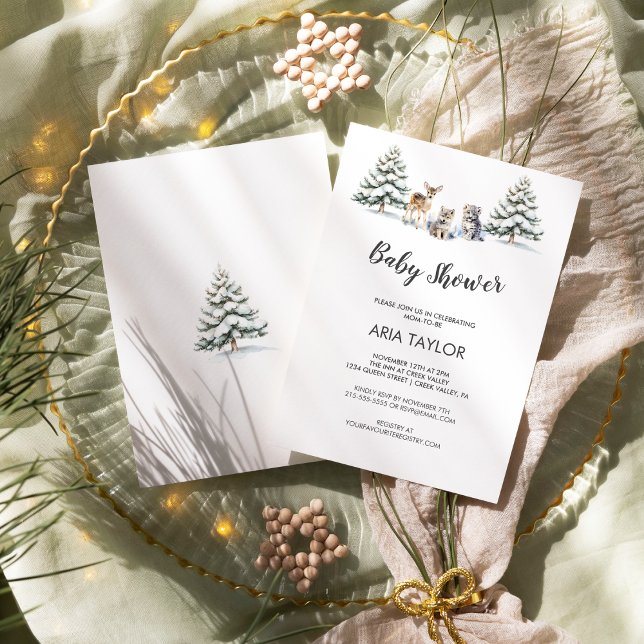 Winter Woodland Baby djur|White Baby Shower Inbjudningar (Skapare uppladdad)