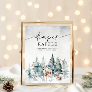 Winter Woodland Baby Kall Utsida Diaper Raffle Poster