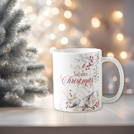 Winter Woodland Birds Red Berries God jul Kaffemugg