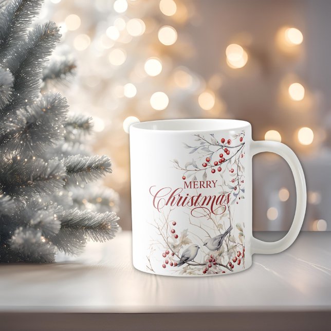 Winter Woodland Birds Red Berries God jul Kaffemugg (Skapare uppladdad)