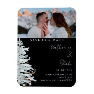 Winter Woodland Black Bröllop Photo Spara Datum Magnet