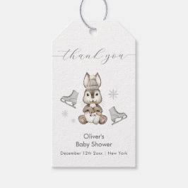Winter Woodland Bunny Ice Skate Baby Shower Presentetikett