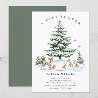 Winter Woodland Deer Baby Shower Inbjudningar