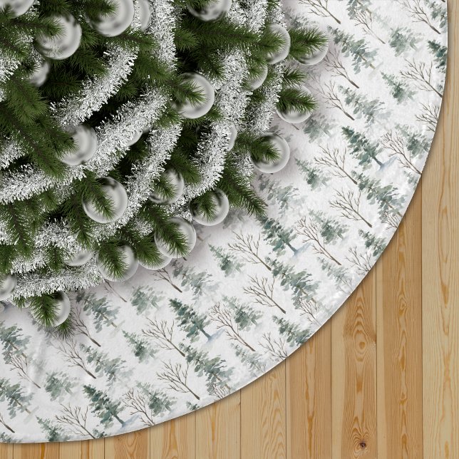 Winter Woodland Evergreen Träd Mönster Julgransmatta Borstad Polyester (Skapare uppladdad)