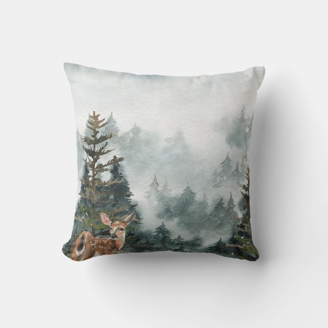 Winter Woodland Foggy Mountain Forest Doe Kudde (Framsida)