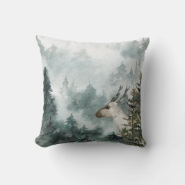 Winter Woodland Foggy Mountain Forest Young Stag Kudde