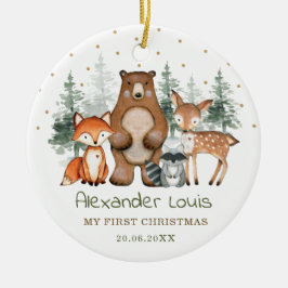 Winter Woodland Forest Animals Baby 1:a jul Julgransprydnad Keramik