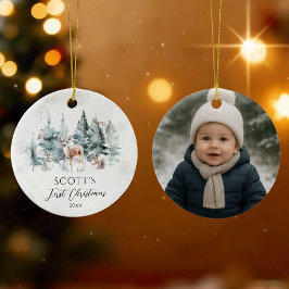 Winter Woodland Forest Animals Baby 1st Christmas Julgransprydnad Keramik