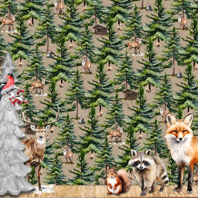 Winter Woodland Forest Animals First Snö Kraft Presentpapper (Winter Woodland Forest Animals First Snow Kraft Wrapping Paper in beautiful detailed watercolours)