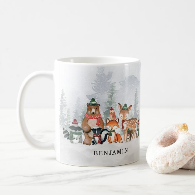 Winter Woodland Forest Animals Kids Helgdag Gift Kaffemugg (Med munk)