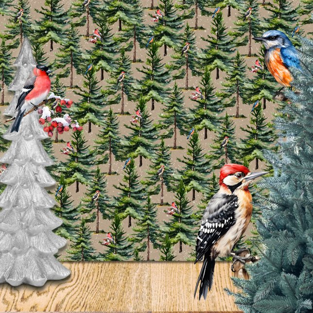 Winter Woodland Forest Birds First Snowfall Kraft Presentpapper (Winter Woodland Forest Birds First Snowfall Kraft Wrapping Paper Rolls in 6 feet and 15 feet rolls.)