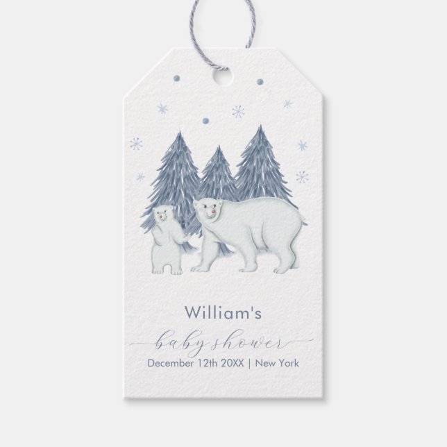 Winter Woodland Forest Polar Bear Baby Shower  Presentetikett (Framsidan)