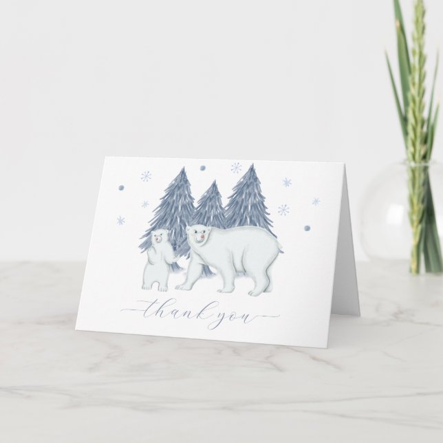 Winter Woodland Forest Polar Bear Baby Shower  Tack Kort (Framsida)