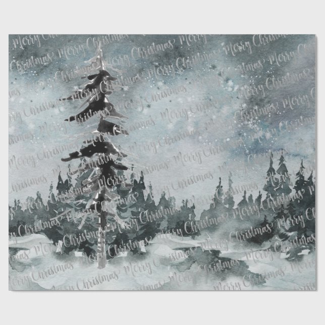 Winter Woodland Forest Silver God jul Presentpapper (Platt)