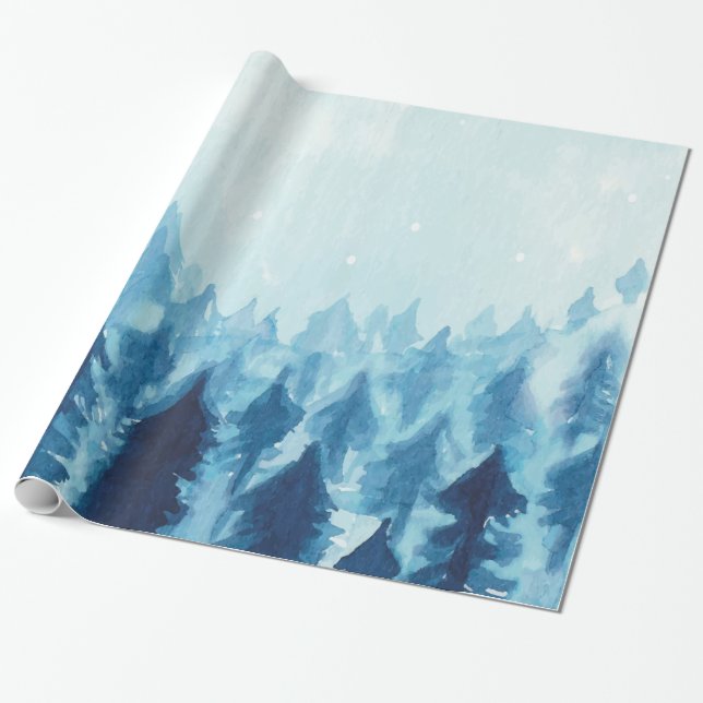 Winter Woodland,Forest Snö Blue Presentpapper (Utrullad)